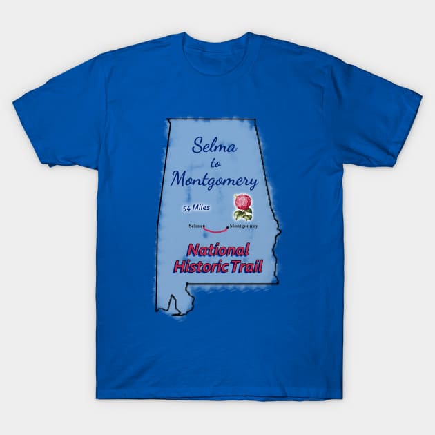 Route Map of Selma to Montgomery National Historic Trail T-Shirt by numpdog